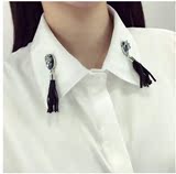 2015秋冬新款女韩版显瘦白色优质雪纺衬衫镶钻领打底长袖加绒衬衣