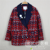 特价韩版冬款甜美宽松西装领编织短款羊毛呢料大衣外套女15w335