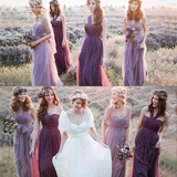 2015冬季新款紫色伴娘团礼服长款伴娘服秋装姐妹裙结婚小礼服修身