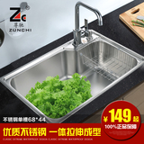 特价不锈钢厨房水槽 超大单槽 加厚一体洗菜盆洗碗池11件水槽套餐
