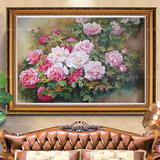 欧式纯手绘客厅玄关油画牡丹花卉装饰画横版单幅壁画挂画花开富贵