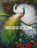 纯手绘孔雀油画鸟中之王吉祥意境装饰油画象征吉祥如意风水油画