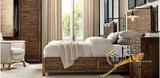 外贸RH美式做旧高背床法式复古卧室家具实木橡木1.8米双人床婚床