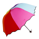 红旺韩国雨伞公主波浪边七彩红伞阿波罗三折叠彩虹遮阳遮