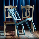 美式乡村实木餐椅子 地中海实木餐椅子蓝色白色咖啡椅书房椅卡座