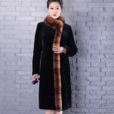 2015冬新款羊剪绒紫貂狐毛领羊羔毛皮毛一体大衣女长款真皮草外套