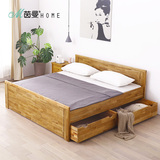 茵曼home 北欧可定制 现代简约储物高箱纯实木床橡木床双人箱床