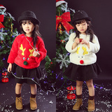 2015新款冬装童装女童加厚圣诞套装女宝宝加绒两件套裙韩版毛毛衣