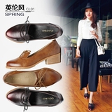 复古女鞋牛津鞋韩版女士学院风日系尖头中跟单鞋粗跟女英伦小皮鞋