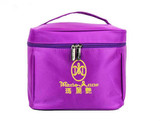 包邮完美玛丽艳紫色刺绣绣花手提收纳折叠格子料大容量美容化妆包