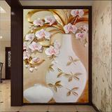 3D立体玄关壁画走廊过道墙纸装饰画 竖版 欧式 金色花瓶背胶壁纸
