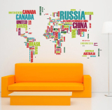 包邮大型彩色英文字母世界地图相框学校书房办公室美化墙贴纸