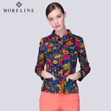 MORELINE沐兰2016年春季新品气质修身时尚印花针织短外套女长袖