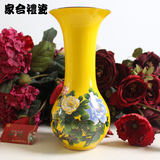 中国帝王黄瓷花瓶高档骨瓷花瓶小巴拿马牡丹花瓶家庭摆件礼品定制