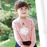 外贸童装韩版女童加绒卫衣春季宝宝加厚打底衫芭蕾女孩保暖t恤潮