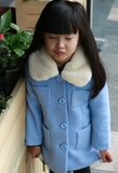 童装中长款厚外套 韩版简约修身女童蓝色学生单排扣夹棉毛呢大衣