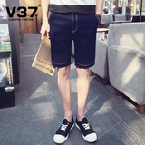 V37夏季男士牛仔短裤男五分裤潮流韩版修身5分小脚裤青年男生中裤