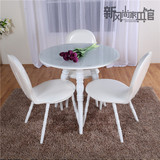 洽谈桌椅 组合 白色小圆桌 钢化玻璃圆形餐桌 现代简约 一桌三椅