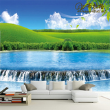 3D立体田园风景蓝天壁画客厅沙发电视背景墙壁纸户外空间绿色墙纸
