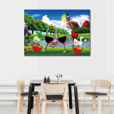 红酒杯青山绿水风景图单幅无框壁画 厨房饭厅餐桌背景墙装饰挂画