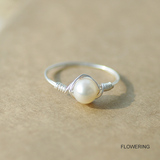 天然淡水珍珠 简约单颗珍珠 99纯银线缠绕戒指 指环 花期手作