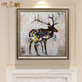 凤之舞油画手绘油画抽象招财麋鹿现代简约玄关装饰画过道楼梯壁画
