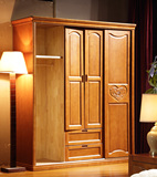 实木推拉移门衣柜橡木中式卧室衣柜纯木质4门开门衣柜包安装