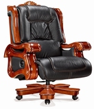 现货特价 中式风格实木雕花牛皮老板椅 真皮大班椅 大背椅W805