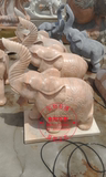 石雕晚霞红大象小象 天然大理石小象吉祥如意招财工艺品摆件
