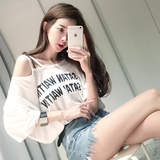 ATT韩国代购正品2016夏装 新潮时尚宽松蝙蝠袖单肩吊带短袖T恤女