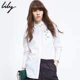 Lily2016春装新款专柜正品欧美通勤直筒纯色绣花衬衫116130C4602