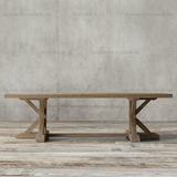 法式复古纯实木餐桌 美式乡村原木大板工作台 仿旧原木长桌会员桌