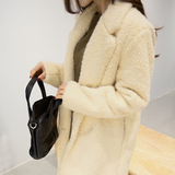 韩国SZ正品代购韩版大码女装浅驼色羊羔毛毛绒茧型大衣冬长款加厚