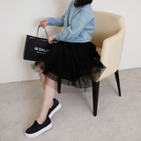 IS DALU原创定制2015秋季新款韩版女装百褶雪纺欧根纱拼接半身裙