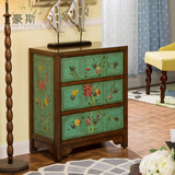绿野仙踪系列彩绘三斗柜美式宜家做旧绿色抽屉柜床头柜卧室储物柜