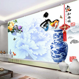 中式牡丹花瓶家和大型壁纸定制 客厅电视背景墙纸 沙发影视墙璧画
