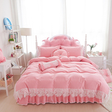 新款韩版公主蕾丝全棉紫粉三四件套床罩被套纯棉婚庆床裙床单特价