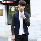 WOOG2005韩版修身2015冬季男士小西装拼接中山装青年休闲西服外套