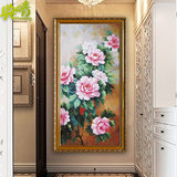 玄关油画手绘牡丹花开富贵画客厅竖版装饰壁画中式家居餐厅画HM57