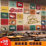 日式寿司主题餐厅大型壁画休闲吧饭店手绘壁纸餐饮背景墙墙纸装修