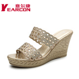 YEARCON/意尔康女鞋夏季正品凉拖鞋坡跟水钻高跟女凉鞋拖鞋子