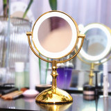 7寸金色台式专业LED化妆镜双色光双面带灯梳妆镜高档放大美容镜子