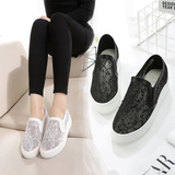 镶钻厚底波鞋蕾丝松高运动女鞋子潮2016新款韩版白色春鞋松糕球鞋