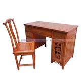 简约现代笔记本电脑桌中式实木台式机办公桌雕花书桌写字台推荐