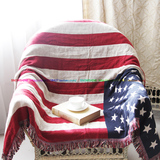 外贸原单美式沙发毯子沙发巾美国国旗线毯地毯 纯棉粗织双面盖毯