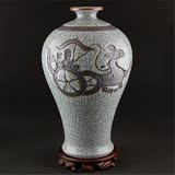 热卖官窑开片雕刻上下五千年图案梅瓶 景德镇九十年代厂货古瓷器