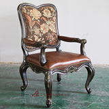 美式实木休闲单人沙发椅欧式复古单人椅真皮北欧布艺客厅椅子定制