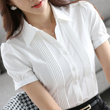 夏季新款方领韩范短袖衬衫女纯色显瘦衬衣职业正装气质OL工作服潮