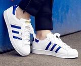 韩国代购Adidas三叶草贝壳头 蓝白金标女子板鞋s74944