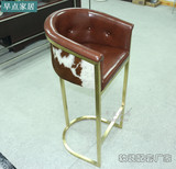 不锈钢吧椅休闲椅定制时尚皮椅创意设计师酒吧椅黄铜色高坐椅吧凳